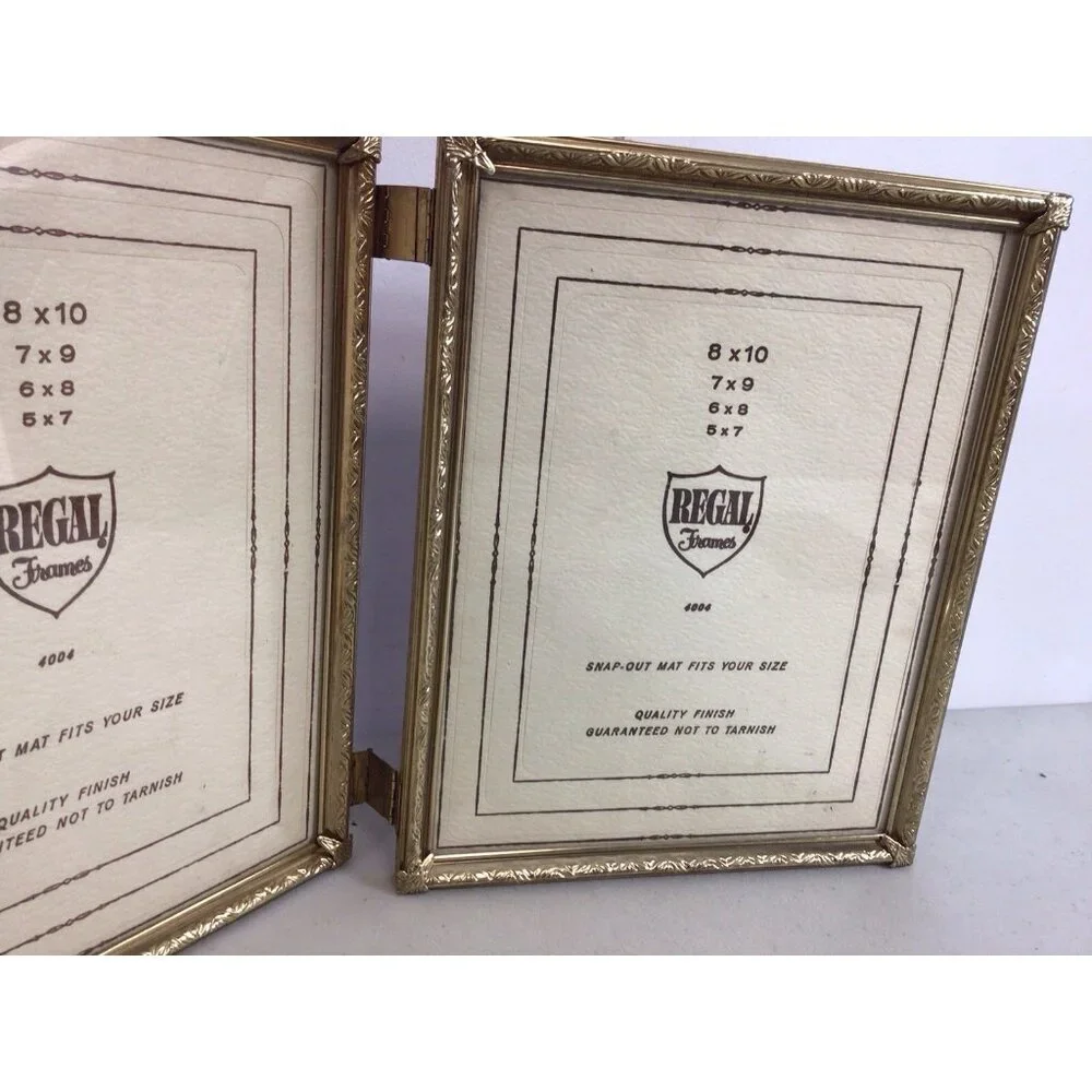 Vintage Gold Tone Photo Frame Tri-Fold Hinged 8 X 10